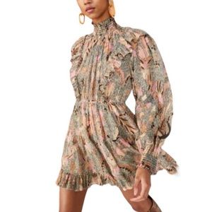 ULLA JOHNSON RUFFLED MINI A-LINE VIENNE IVORY SILK DRESS SZ 8